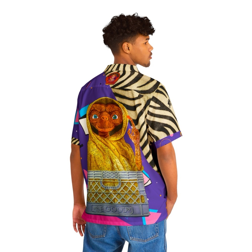 Retro ET Purple 80s Zebra Print Hawaiian Shirt - Colorful E.T. Alien Shirts